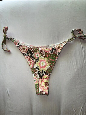 Roxy Garden Twirl Tie Side Cheeky Bikini Bottom in Pink & Green